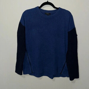 J. Crew 100% Wool Blue zipper sweater with navy blue sleeves, medium. EUC.